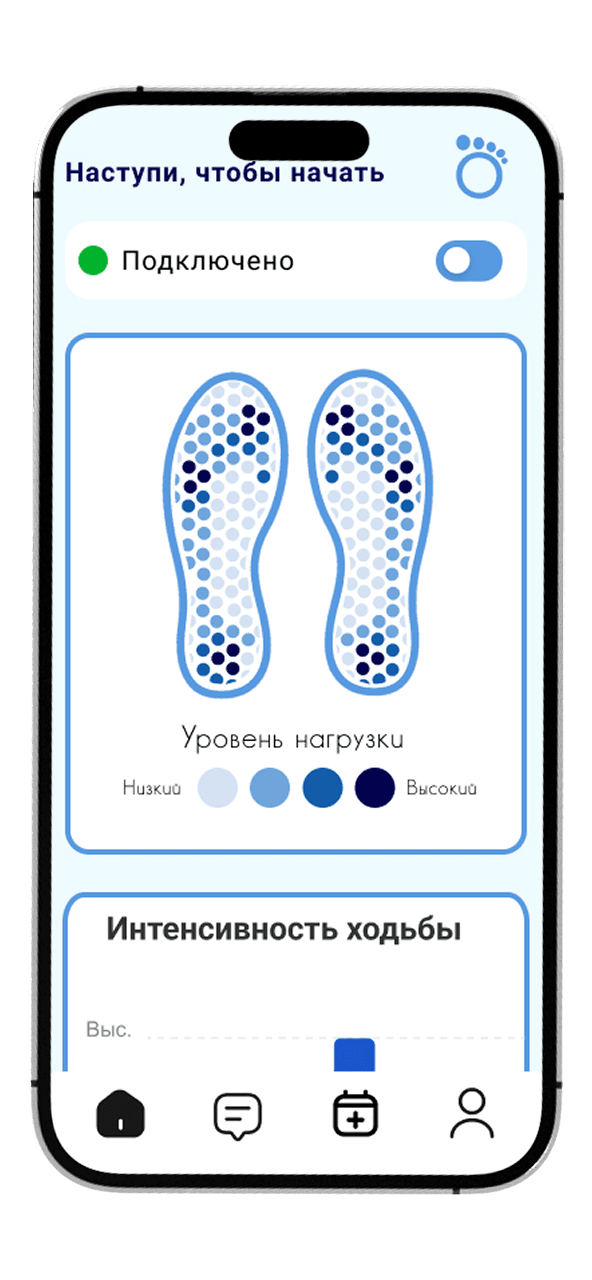 Интерфейс приложения OrthoFlow для мониторинга стопы